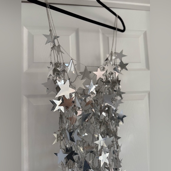 Silver Star Chainmail Mini Dress Festival Rave Metallic Party OS - Picture 5 of 9